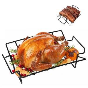 lot 5859 image: BBQ V-Shaped Rib Rack For Smoking and Grilling Turkey Roasting Rack For Bigg Green Eggs,Kamad Joe,Primo,Vision,Dual-Purpose Rib Rack for Smoking,Grills and Indoor Ovens Accessories Roasting Rack - Retail $26
