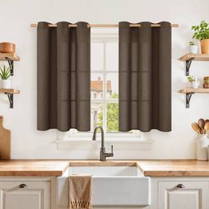 lot 5886 image: YoungsTex Brown Linen Curtains 40 Inch Length, Short Drapes Light Filtering Semi Sheer with Grommet for Kitchen Bathroom Window, 42 x 40 Inch, 2 Panels - Retail $16
