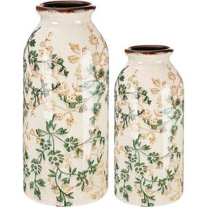 lot 5888 image: Ninehaoou 2 Pcs Vintage Ceramic Flower Vase Chinoiserie Antique Floral Vase Rustic Boho Farmhouse Decor for Home Table Bookshelf Aesthetic Centerpiece Gift(Vintage Green) - Retail $26