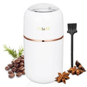 lot 5891 image: PULOYA Coffee Grinder Electric for Beans, Spices, Herbs, Grains and Nuts, Stainless Steel Blades, 2.8 oz, White - Retail $20