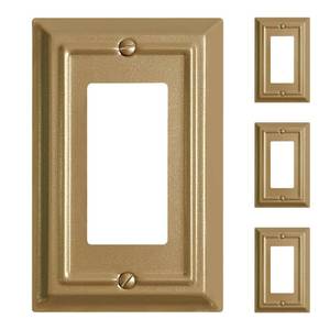 lot 5897 image: Kisrvopn Metal Electrical Outlet Covers, Light Switch Cover Wall Plates, Mid Size Thicker Decorative Switch Plates,Receptacle Wall Plate of Modern Styles (Vintage Gold, 1 Gang Decorator 4 Pack) - Retail $14