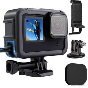 lot 5909 image: FitStill Protective Accessories Kit Frame Mount Housing Case Compatible with Go Pro Hero 131211109 Black, Vlog Cage with Cold Shoe Adapter &Side Cover&Lens Caps&Quick Pull Movable Socket and Screw - Retail $14
