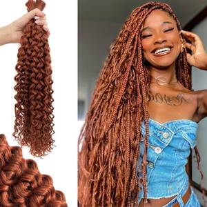 lot 5915 image: Belaved Human Braiding Hair Ombre Auburn Ginger Boho Braids Deep Water Wave Bulk100g Curly Hair Extensions Knotless No Weft 10A Brazilian Bohemian Bundles 20Inch #30 - Retail $43