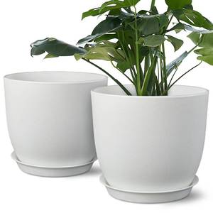 lot 5919 image: Ferlypote Plant Pots 8 Inch Set of 2, Flower Pots with Multi Mesh Drainage Holes, Planters for Indoor Outdoor Garden Plants and Flowers (White) - Retail $17