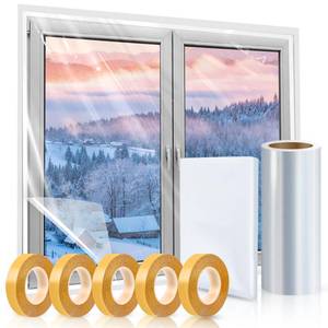 lot 5922 image: Window Insulation Kit, 63 x 394 Inch and 87 x 110 inch Plastic Window Covering for Winter, Window Insulation Film Window Wrap Insulation Windows Winterizing Kit with Double-Sided Tape - Retail $18