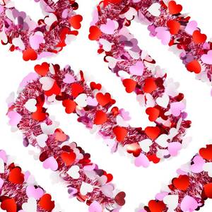 lot 5923 image: 66 FT Valentines Day Tinsel Garlands, Red Pink White Glitter Tinsel Garlands with Heart, Metallic Twist Hanging Streamers Decoration for Valentine Party Wedding Home Indoor Outdoor Decorations - Retail $18
