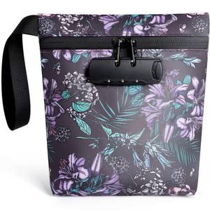 lot 5926 image: SafeDelux Lock Travel Pouch with Combination Lock &amp Activated Carbon Waterproof Zipper, Carbon Lined for Home Storage &amp Gifts (Purple Small) - Retail $16