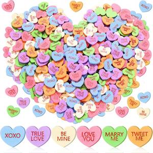 lot 5957 image: Maitys 300 Pcs Valentines Day Conversation Hearts Vase Filler Wooden Conversation Hearts Decor Valentine Table Decorations Wedding Scatter Table Confetti for Crafts Wedding Bridal Shower Decorations - Retail $13