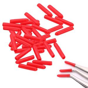 lot 5971 image: 100 Pieces Red Plastic Eyelash Tweezers Cover Grafting Eyelashes Tips Covers Tweezer Point Protectors for Stainless Steel Straight Elbow Tweezers - Retail $9