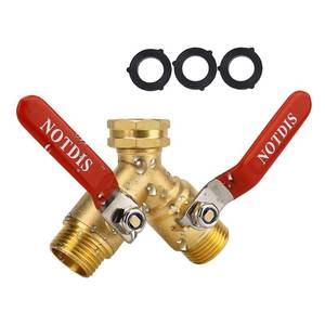 lot 5972 image: Hose Splitter 2 Way Heavy Duty Brass Garden Hose Splitter with 304 Stainless Steel Long Handle Outdoor Full Flow Hose Splitter Connector,Y Valve 34 Inch GHT Thread MISSING ONE THREADED SIDE - Retail $21