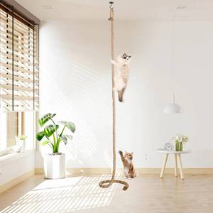 lot 5977 image: Cat Climbing Rope with Hook, Natural Jute Ropes for Ceiling & Wall Mounted,Cat Climbing Sisal Rope Cats Scratch Rope Suitable for Indoor Cats  - Retail $22