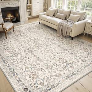 lot 5980 image: MontVoo-Vintage Area Rug 5X7 Beige Rugs for Living Room-Soft Distressed Printed Rugs for Bedroom-Non Slip Carpet-Machine Washable Rug for Dining Room Living Room Bedside Office - Retail $50