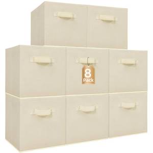 lot 5981 image: STORAGE MANIAC Storage Cubes, 11 Inch Collapsible Storage Bins with Handles, 8 Pack Fabric Foldable Bins for Organization, Durable Storage Bins for Closet, Shelves, Offices, Toys, 8-Pack Beige - Retail $27