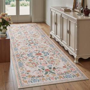 lot 5986 image: AMOAMI Vintage Floral Runners for Hallways Indoor, 2x6 Kitchen Runner Rug Non Slip Machine Washable Entryway Rug Runner Ultra Soft Boho Carpet Runner for Hallway Kitchen Bedside Entryway, Beige