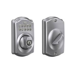 Schlage BE365 CAM 626 Camelot Keypad Deadbolt, Electronic Keyless Entry Lock, Satin Chrome - Retail: $165
