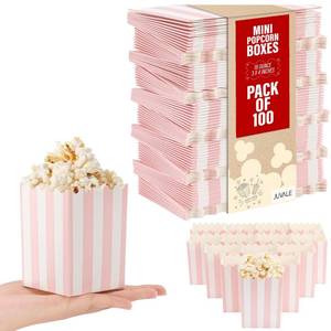 lot 6034 image: Juvale Mini Popcorn Boxes 100 Pack Pink and White Striped Small Popcorn Containers for Party Favors, Movie Nights, Carnival Decorations, Circus Themes, and Snack Bars Easy Assembly Paper Boxes