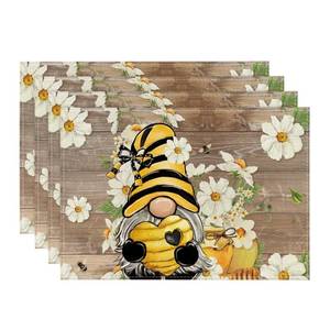lot 6056 image: Artoid Mode Gnomes Flowers Leaves Summer Placemats Set of 4, 12x18 Inch Seasonal Summer Holiday Table Mats for Party Kitchen Dining Decoration - Retail $7
