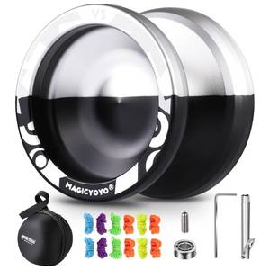 lot 6080 image: MAGICYOYO V3 Professional Responsive Yoyo, Metal Alloy Yoyo for Beginner Adults, Dual Purpose Yo yo with 12 Yo-yo Strings  KK Bearing  Bearing Removal Tool  Axle  Storage Bag (Black-and-Silver) - Retail $21