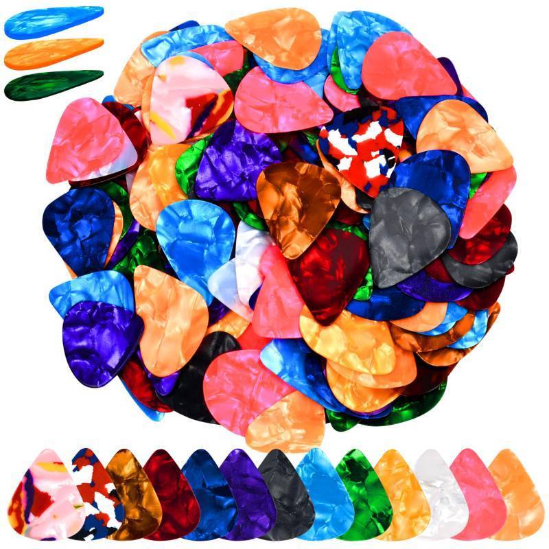 lot 1685 image: 160 pcs 0.46mm0.71mm0.96mm Random Color Celluloid Guitar Picks for Bass Electric Acoustic Guitars