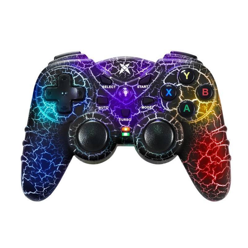 lot 2022 image: NBCP Light-Up Wireless Controller for PC - Black Crack Custom Design with RGB LED Lights, Turbo Function, Luminous Mode, Compatible with Windows 781011 & Steam