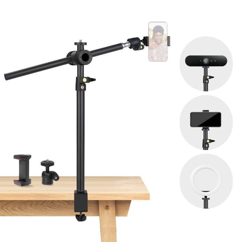 lot 2247 image: Overhead Camera Mount Desk Stand, Camera Arm Desk Mount Clamp Stand with 360°Adjustable Magic Arm, Webcam Arm Mount Stand w Ballhead Phone Mount for Desk Logitech Microphone Video Light Cell Phone