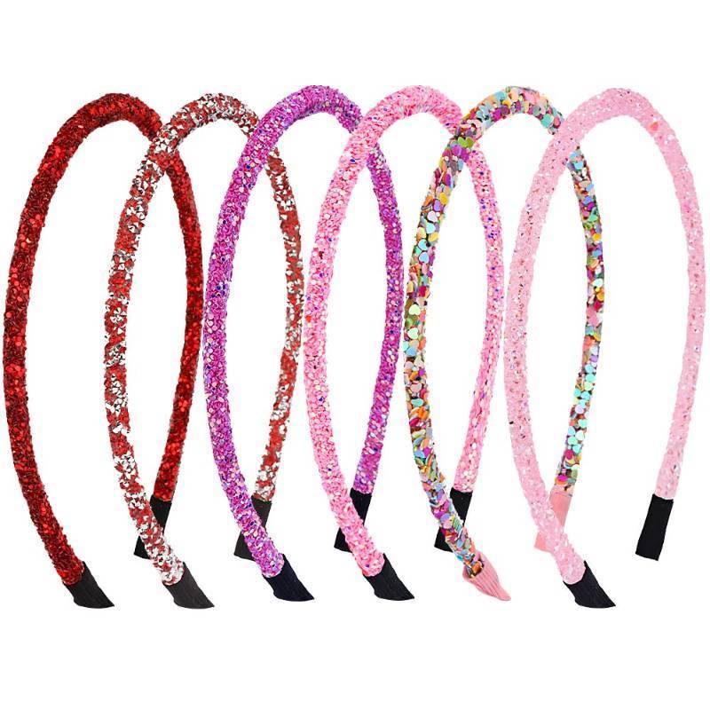 lot 2906 image: AHONEY Pink Glitter Headband for Girls Women, 6 PCS Valentines Day Headband Kids Sparkly Thin Head Bands for Toddler Little Girl Hair Accessories