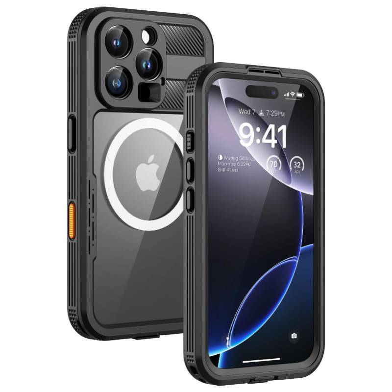 lot 3140 image: Lanhiem Magnetic for iPhone 16 Pro Case, IP68 Waterproof Dustproof Case, Compatible with Magsafe Built-in Screen Protector Full Body Heavy Duty Rugged Phone Cover 6.3 inch, BlackClear
