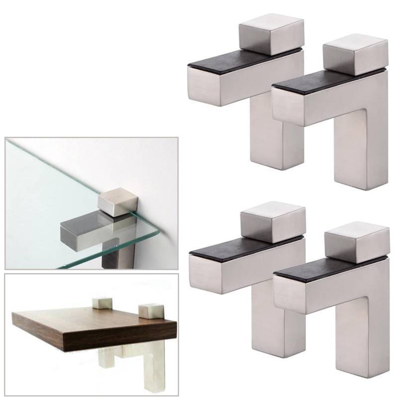 lot 3420 image: AWEN 4pcs Solid Metal Adjustable WoodGlass Shelf Bracket Wall Mount, Brushed Nickel