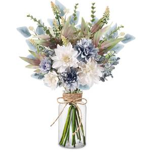 lot 6104 image: Fake Flowers in Vase Artificial Flowers Coffee Table Decor, Faux Flowers in Vase, Flower Arrangements Artificial Plants Silk Flowers for Home Decor Indoor Centerpiece Table Decorations (Blue White) - Retail $23