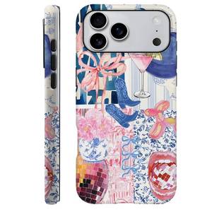 lot 6114 image: TnXee Case Compatible with iPhone 17 Pro Max,Fall Prevention Hybrid 2-Layer Hard Shell Phone Cover for Girls Boys,Bow Boot Disco Lip Collage - Retail $17