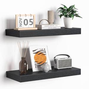 lot 6125 image: Fun Memories Floating Shelves - 16 Inch Rustic Black Wall Shelf - Wall Mounted Shelves for Wall Decor Storage - Wooden Shelves with Invisible Brackets for Living Room, Bedroom, Kitchen, 2 Pack - Retail $28