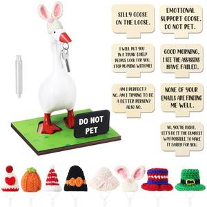 lot 6129 image: AceOrbit 17 Pcs Magnetic Goose Key Holder Resin Goose Statue with Mini Hats Writable Interchangeable Signs Desk Decor(Holiday) BROKEN FOOT