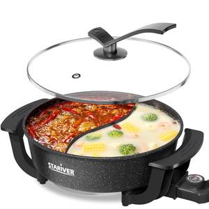 lot 6133 image: Stariver 6L Electric Hot Pot with Divider - Dual-Flavor Fondue & Shabu Shabu Pot, 1360W with 5-Temp Control, Non-Stick & BPA-Free, Perfect for Family Dinners & Parties - Retail $50