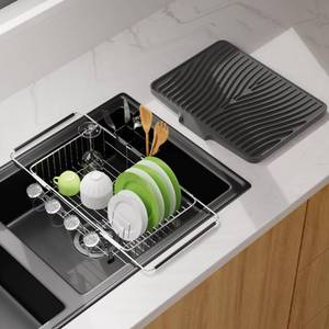 lot 6137 image: Dish Drying Rack in Sink With Non-Slip Silicone Mat Set, Expandable Carbon Steel Dish Drainers for Kitchen Counter, Bowl Dryer Rack Mat for Inside Sink, Over The Sink D ish Racks(COLORGreySilver)