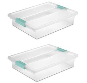 lot 6144 image: STERILITE 19638606 Large Clip Box, Clear with Blue Aquarium Latches 2 pieces (Large) - Retail $25