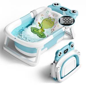 lot 6150 image: BUNWAG Baby Bathtub, Collapsible Newborn Bathtub for Infant to Toddler 0-24 Months with Soft Bath Net,Portable Travel Newborn Tub with No-Slip Feet, Baby Shower Gifts,Sky Blue - Retail $50