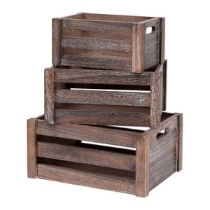 lot 6151 image: Bisaten Large Vintage Brown Wooden Crates For Dispaly,Set Of 3 Wood Crates With Handles,Rustic Handmade Wood Boxes For Storage Or Display,Solid Wood Decorative Boxes (Rustic Brown) - Retail $39