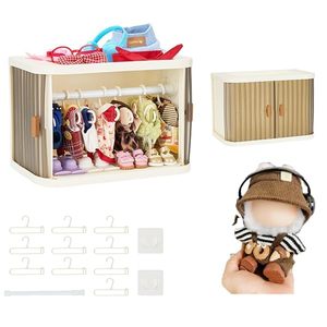 lot 6172 image: Wardrobe Storage Box, Foldable Closet with 10 Hangers and Rod for 1517cm Outfits Stackable Organizer Cabinet with Dust-Resistant Cover and Display Shelf