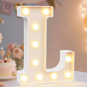 lot 6176 image: Pooqla LED Marquee Letter Lights Sign, Light Up Alphabet Letter for Home Party Wedding Decoration L - Retail $10