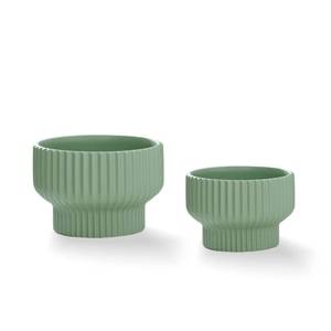 lot 6194 image: Puoyik 2 Piece Set of Flower Pots 86 inches, Ceramic Flower Pots with Drainage Holes, Indoor and Outdoor Plant Flower Planter (7.85.9 Green) - Retail $23