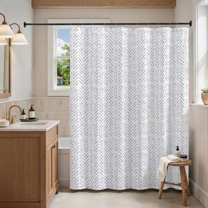 lot 6216 image: jinchan Blue and White Shower Curtain Inky Herringbone Chevron Zig Zag Waterproof Fabric Modern Farmhouse Shower Curtains for Bathroom with 12 Hooks 70x72 Inches - Retail $27