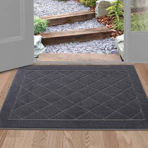 lot 6220 image: BEQHAUSE Dirt Trapper Door Mat 24 x 36, Doormat Non-Slip Entryway Rugs Washable, Dog Door Mat Stain Resistant and Absorbent Welcome Floor Mat for Front Back Door, Mud Wet Shoes & Paws, Dark Grey - Retail $34
