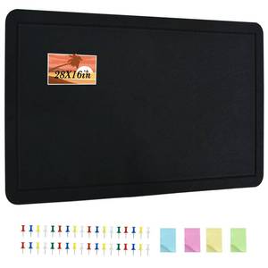 lot 6224 image: Vuzvuv Black 28x16 Large Cork Board with 50 Push Pins & Sticky Notes, Self-Adhesive Bulletin Board for Wall, Felt Pin Vision Board for Paste Notes,Schedules Offices Home - Retail $16