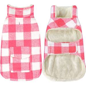 lot 6246 image: Malier Classic Plaid Fleece Dog Coat - Windproof Warm Jacket with Pocket, Winter Pet Clothes Apparel for Small to Large Dogs (Pink, Medium) - Retail $28