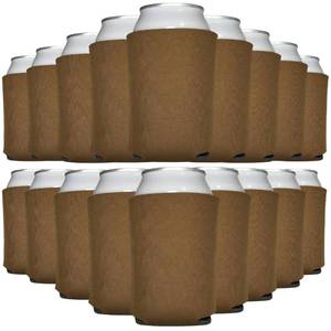 lot 6252 image: TahoeBay Bulk Blank Beer Can Cooler Sleeves (50-Pack) Sublimation Blanks for Vinyl Plain Soft Foam Can Sleeves Coolers for Soda Cans & Bottles Black, White, Assorted Solid Color (Brown) - Retail $30