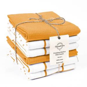 lot 6254 image: Threadvista 100% Cotton Waffle Kitchen Towels Assorted Set of 6 - Soft Absorbent Durable - Perfect for Drying Cleaning Everyday Kitchen Use - Quick Drying Dish Towels 16x26 Inch Yellow Mustard White - Retail $16
