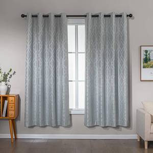 lot 6255 image: Amazon Basics Jacquard 2-Piece 100% Blackout Curtains, Living Room and Bedroom Drapes, Thermal Insulated Window Treatment, 42x72, Light Grey - Retail $30