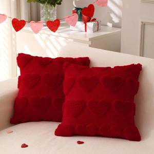 lot 6277 image: LOMCHEN Valentines Day Throw Pillow Covers 20x20 inch Set of 2 for Valentines Day Decorations Red Soft Plush Faux Fur Wool Love Heart Pillow Covers for Sofa Living Room Couch Bed - Retail $23