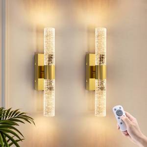 lot 6280 image: VOLISUN Battery Operated Wall Sconces Set of Two,Gold Sconces Wall Decor Set of 2,Wireless Wall Sconces with Remote,Rechargeable Wall Light for Living Room,Bedroom,Bathroom,Vanity (15.3 inch) - Retail $110