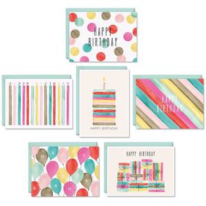 lot 6285 image: Watercolor Bulk Birthday Cards Assortment 48pc Bulk Happy Day sheets with Envelopes Box Set Assorted Blank Celebration Sheets for Women, Men, and Kids in a Boxed flyers Pack - Retail $17